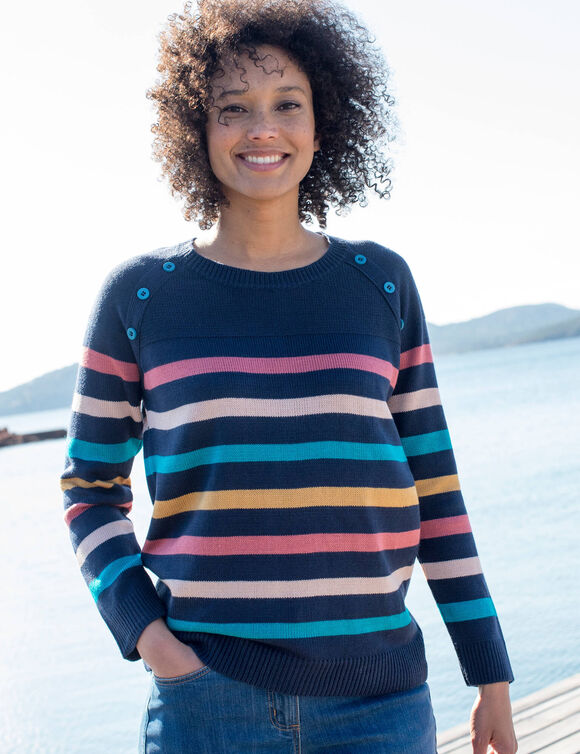 Pull marini&egrave;re manches longues ray&eacute; (marine / multicolore)