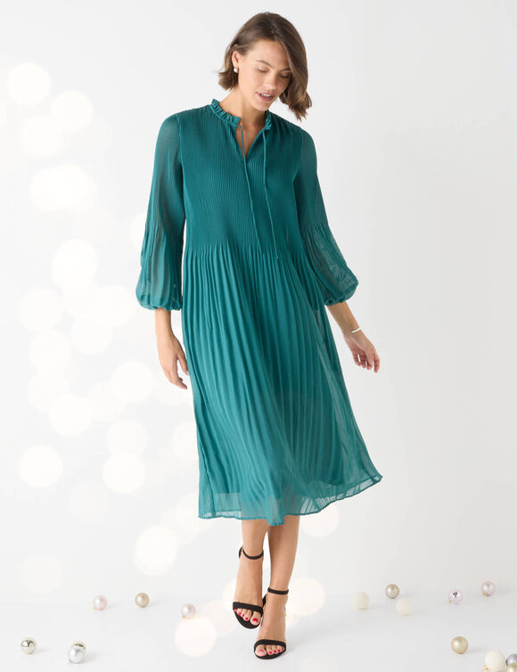 Robe unie mi longue, voile pliss&eacute; (&eacute;meraude)