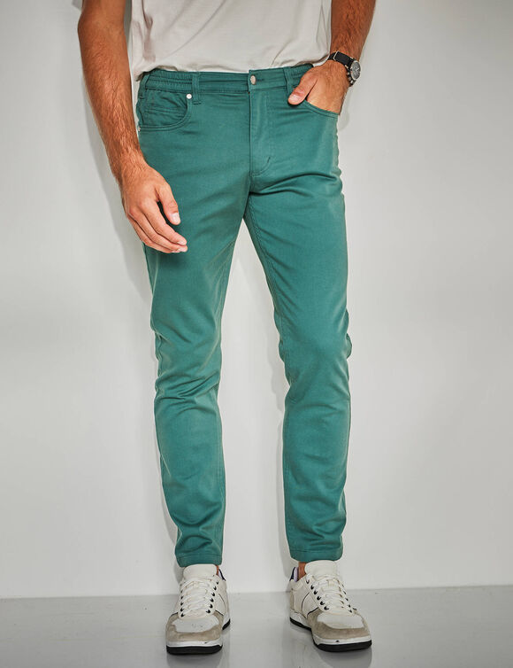 Pantalon droit 5 poches twill coton extensible (vert sapin)