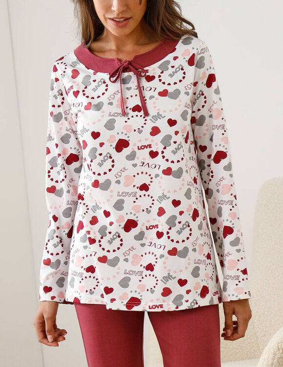 Pyjama femme imprim&eacute; "coeurs" (cerise)