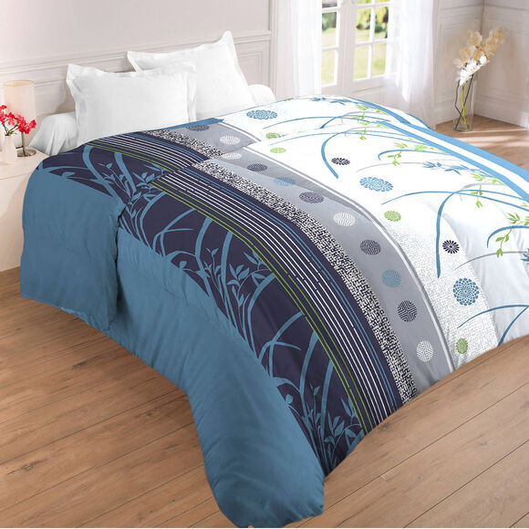 Couette microfibre imprim&eacute;e Floral 400 g/m&sup2; (bleu)