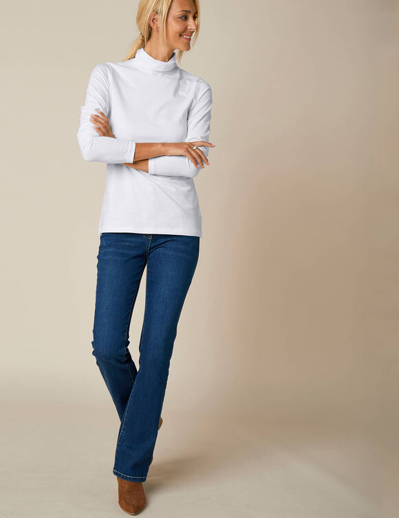 Sous-pull col roulé coton stretch uni (blanc cassé)