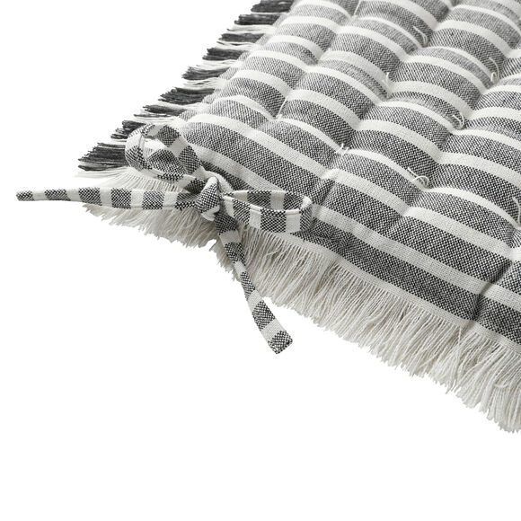 Vierkant, gestreept stoelkussentje met franjes - set van 2 (antraciet)