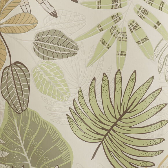 Tafellaken in toile cirée, met bladerenprint (groen / beige)