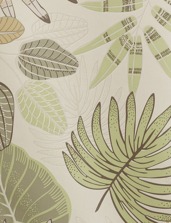 Nappe toile cirée imprimé feuillage (vert / beige)