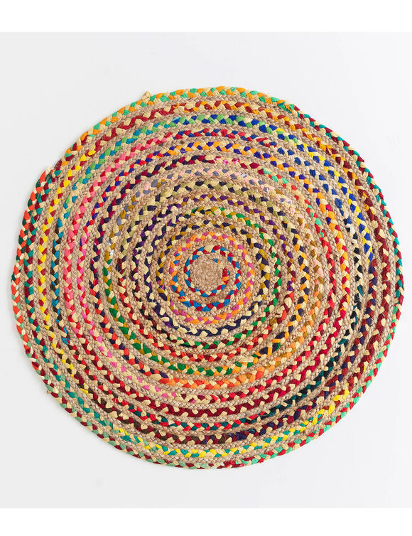 Tapis rond en jute et coton (multicolore)