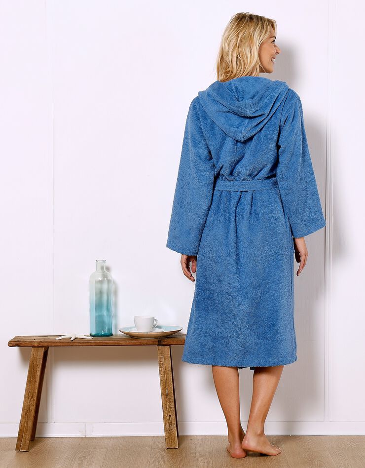 Peignoir mixte adulte col capuche éponge bouclette personnalisable (bleu dur)