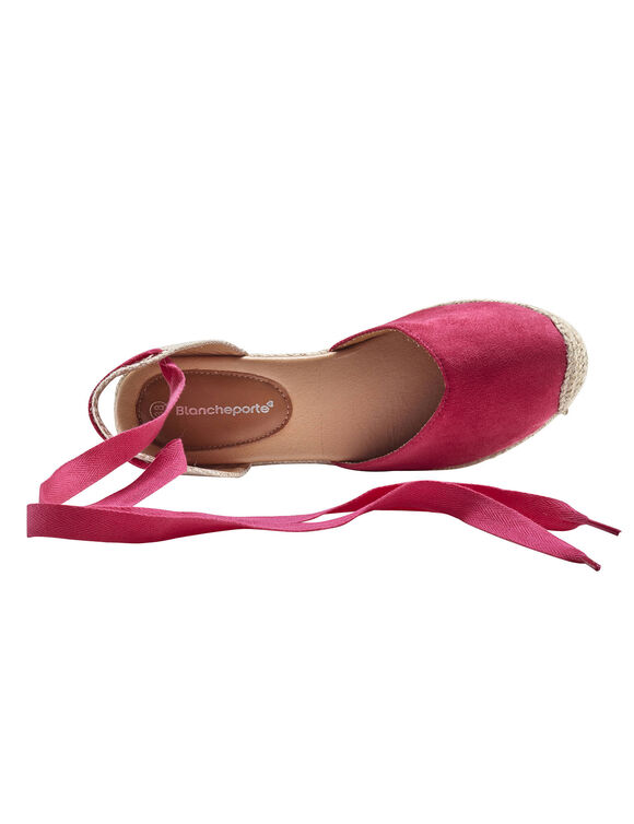 Sandales compensées corde avec liens à nouer (fuchsia)