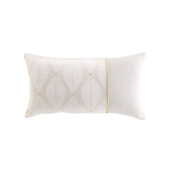 Rechthoekig kussen met bladerenprint en goudkleurige details (wit)