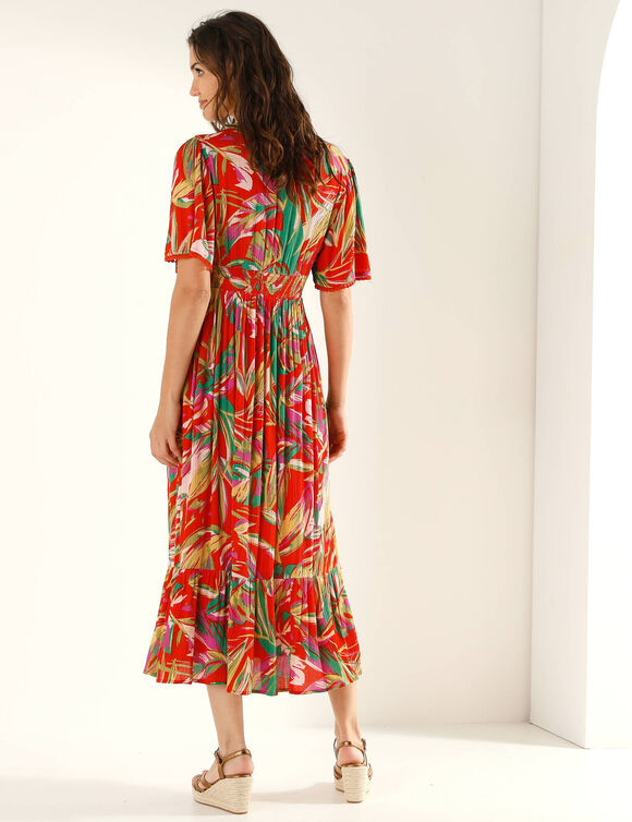 Robe longue macram&eacute;, imprim&eacute; tropical (oranje)