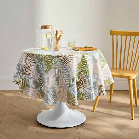 Tafellaken in toile cir&eacute;e met grote bladerenprint (groen)