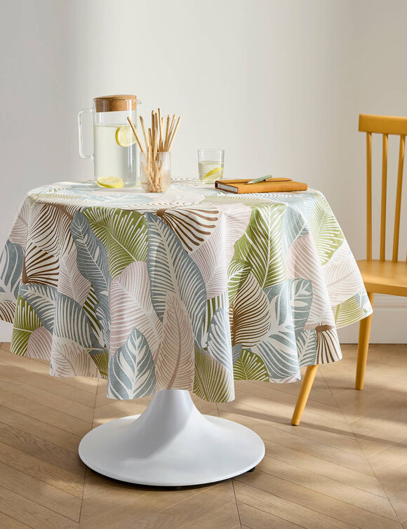 Nappe toile cir&eacute;e imprim&eacute; grandes feuilles (vert)