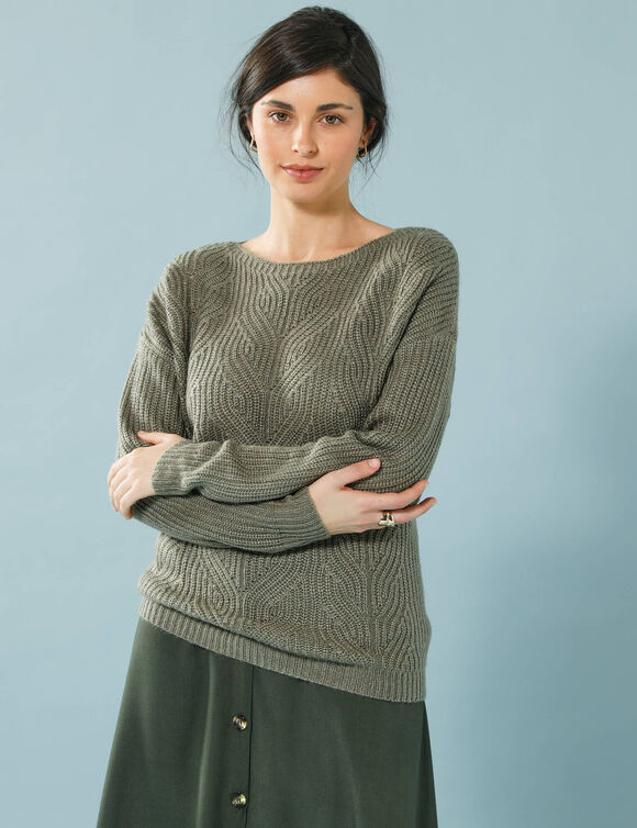Pull spécial petites, maille perlée (kaki)