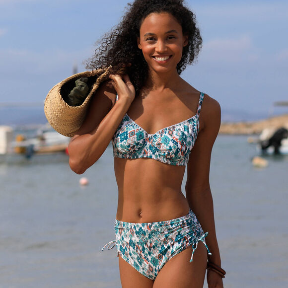 Bedrukte bikinislip met hoge taille Tanza (ecru / smaragd)