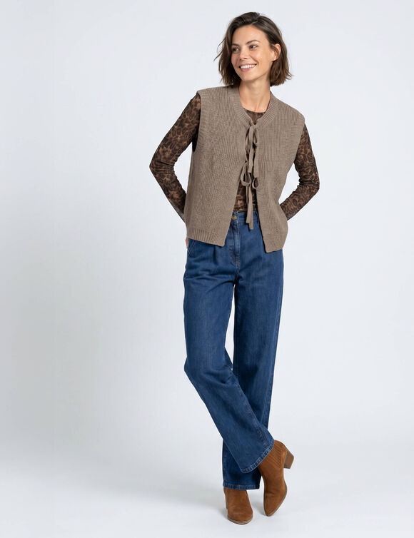 Gilet oversize &agrave; nouettes, sans manches (taupe chin&eacute;)
