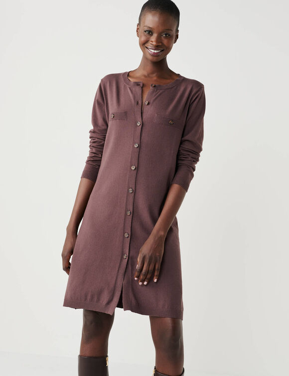Robe pull boutonn&eacute;e, manches longues (chocolat)