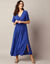 Robe longue unie manches courtes, ceinture fantaisie (bleu)