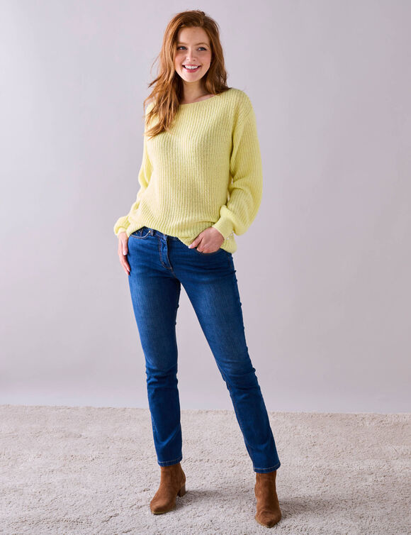 Pull col bateau, maille anglaise toucher doux (jaune pâle)