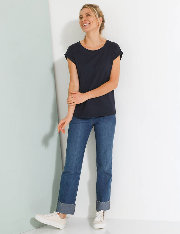 T-shirt col rond, manches courtes (marine)