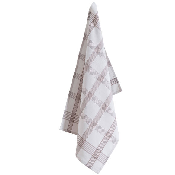 Geruite droogdoeken met ingeweven motieven - sets (vlaskleur + rood)