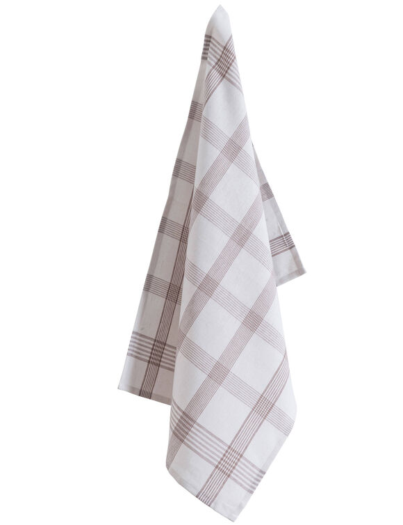 Geruite droogdoeken met ingeweven motieven - sets (vlaskleur + rood)