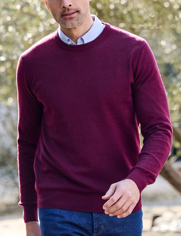 Pull col rond 80% laine (bordeaux)