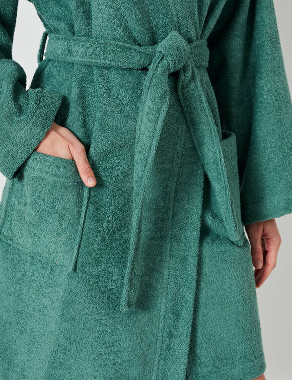 Peignoir court adulte col kimono éponge bouclette (eucalyptus)