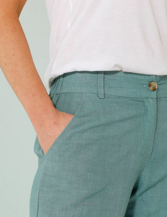 Pantalon coupe mom coton-lin uni (céladon)