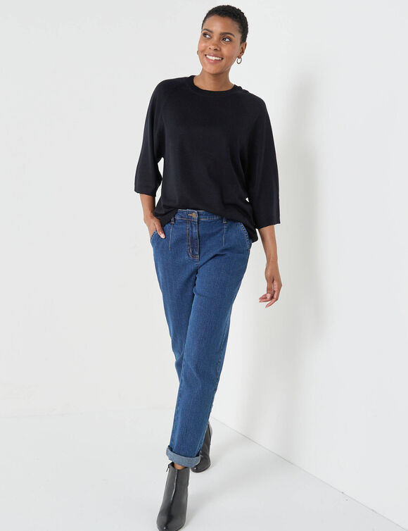 Loose trui met ellebooglange mouwen, zachte touch (zwart)