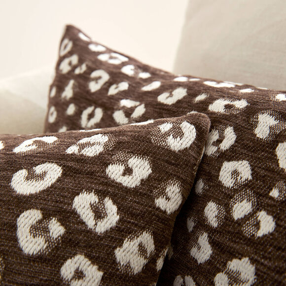 Kussenhoes met luipaardprint in jacquard - set van 2 (chocolade)