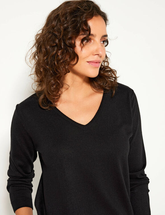 Pull col V, toucher doux (noir)