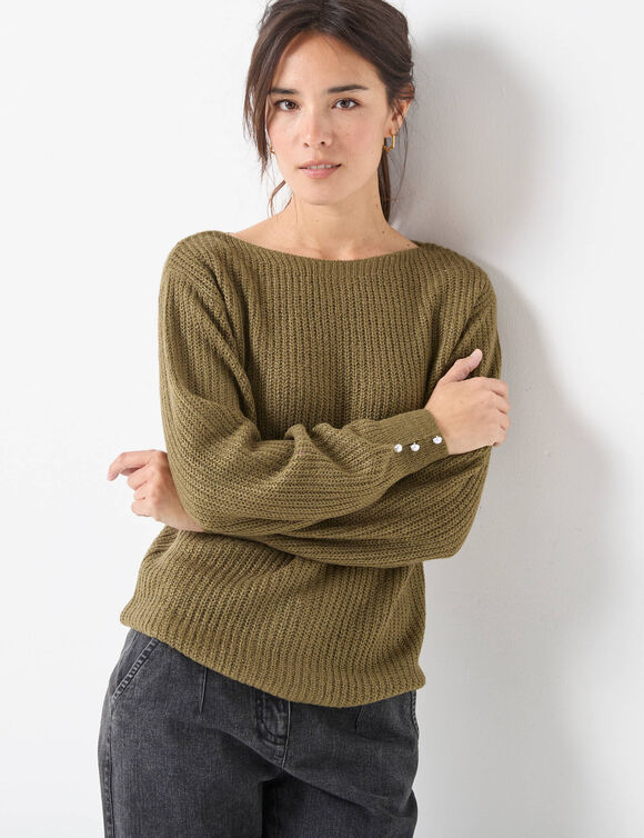 Pull col bateau, maille anglaise toucher doux (bronze)