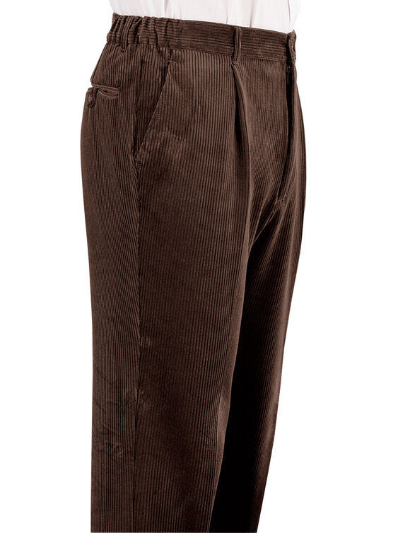 Pantalon ville velours c&ocirc;tel&eacute; &agrave; pinces, &eacute;lastiqu&eacute; c&ocirc;t&eacute;s (ch&acirc;taigne)