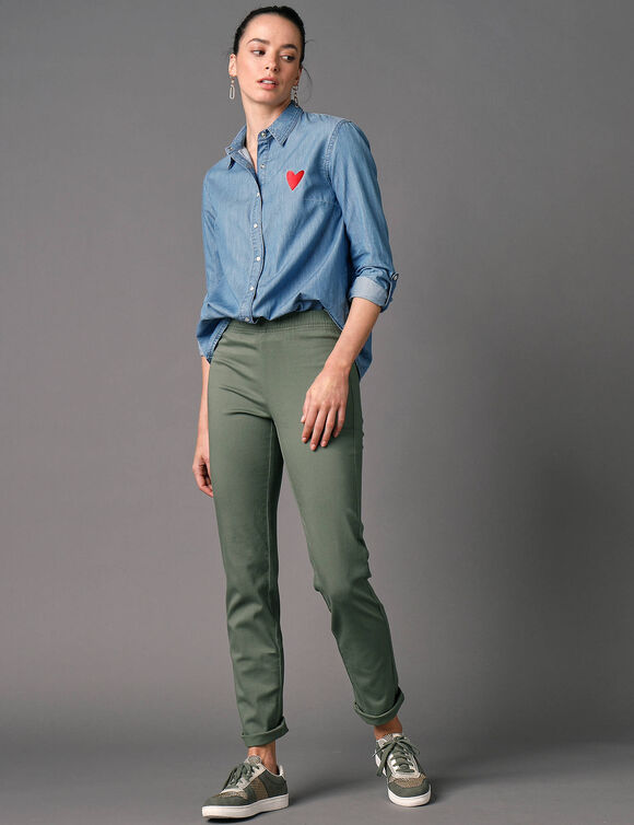 Pantalon sculptant, ceinture ventre plat (vert mousse)