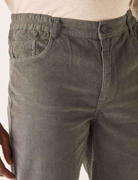 Pantalon 5 poches velours &eacute;lastiqu&eacute; c&ocirc;t&eacute;s - entrej. 77 cm (vert gris&eacute;)