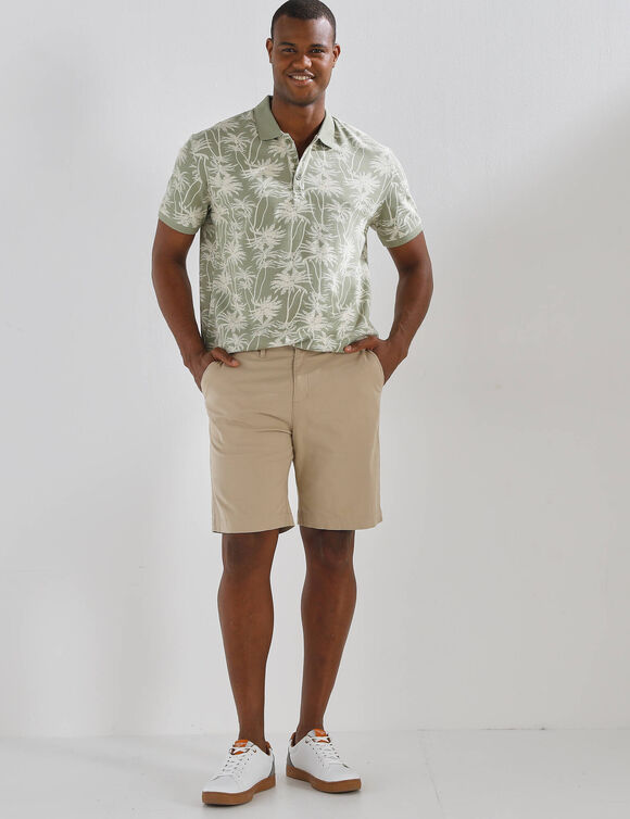 Polo met palmbomenprint en korte mouwen in piqu&eacute;tricot (groen / ecru)