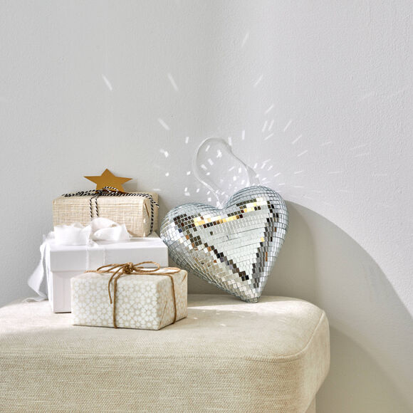 Boule à facettes, forme cœur (argenté)