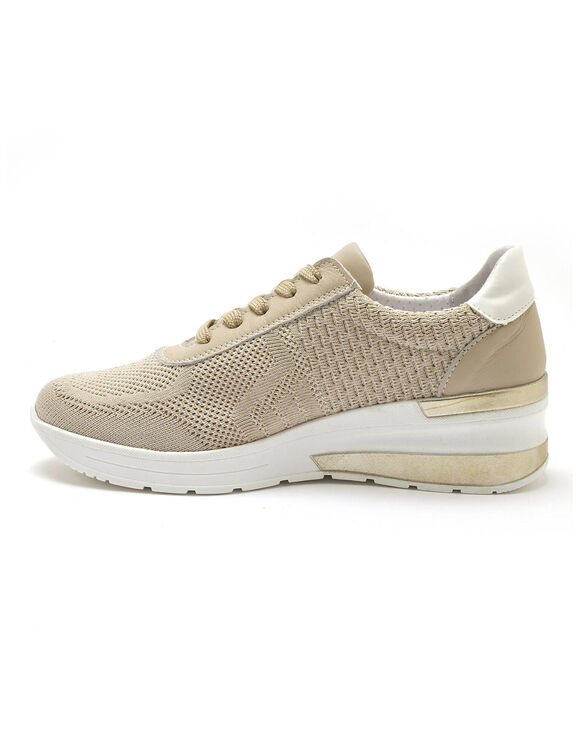 Sneakers met sleehak, veters en pailletten, grote breedte (beige)