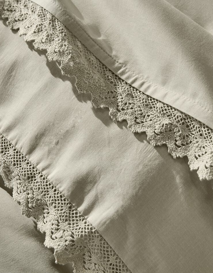 Linge de lit uni dentelle coton (sable)
