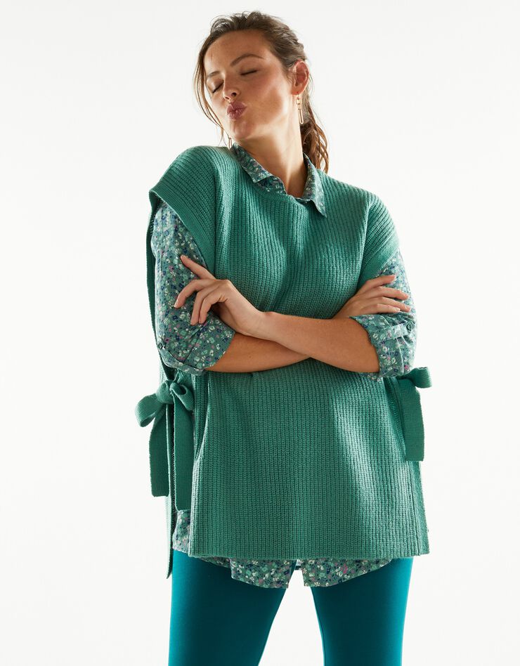 Pull tunique sans manches, maille anglaise toucher mohair (vert)