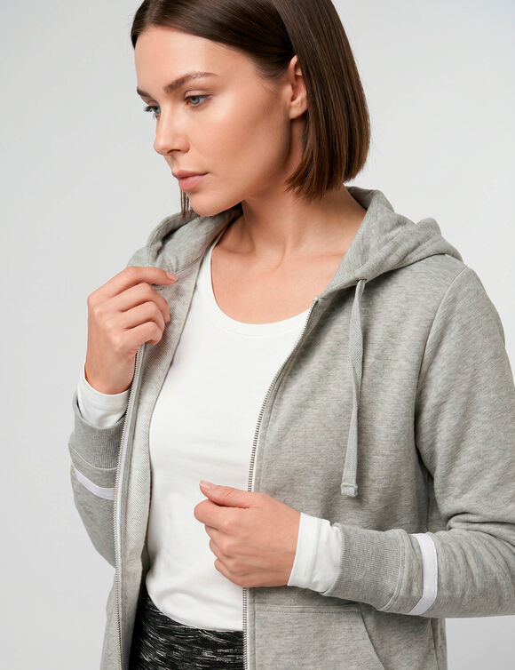 Veste bicolore zipp&eacute;e molleton gratt&eacute; (gris chin&eacute; / blanc)