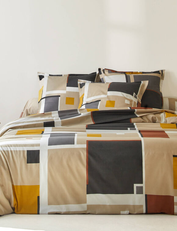 Linge de lit Chromie en coton imprimé (grège)