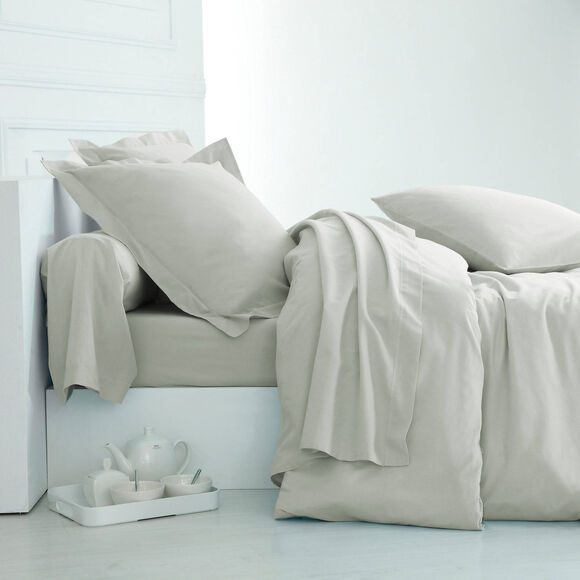 Linge de lit uni coton (gris perle)