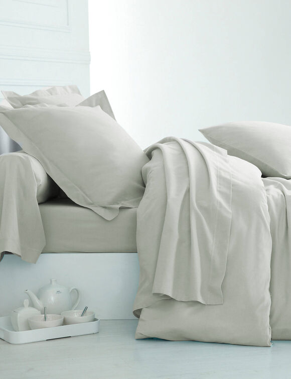 Linge de lit uni coton (gris perle)