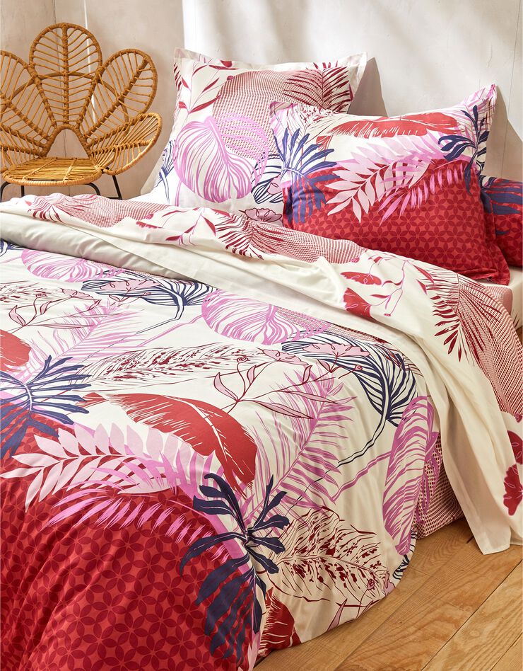Linge de lit Jane en coton imprimé feuillages (rouge)
