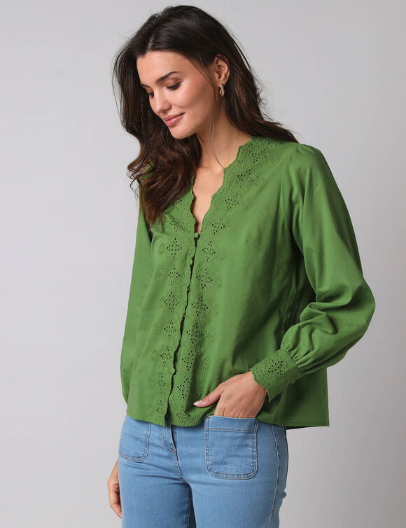 Chemisier broderie anglaise, coton (vert)