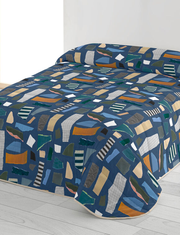 Bedrukt dekbed in microvezel 200 g/m² (blauw / oranje)