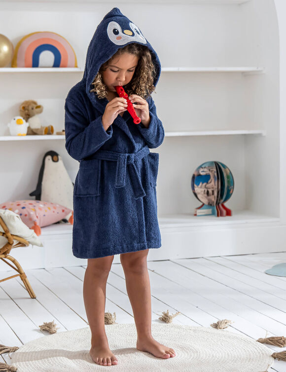 Peignoir de bain enfant Pingouin à capuche (bleu)
