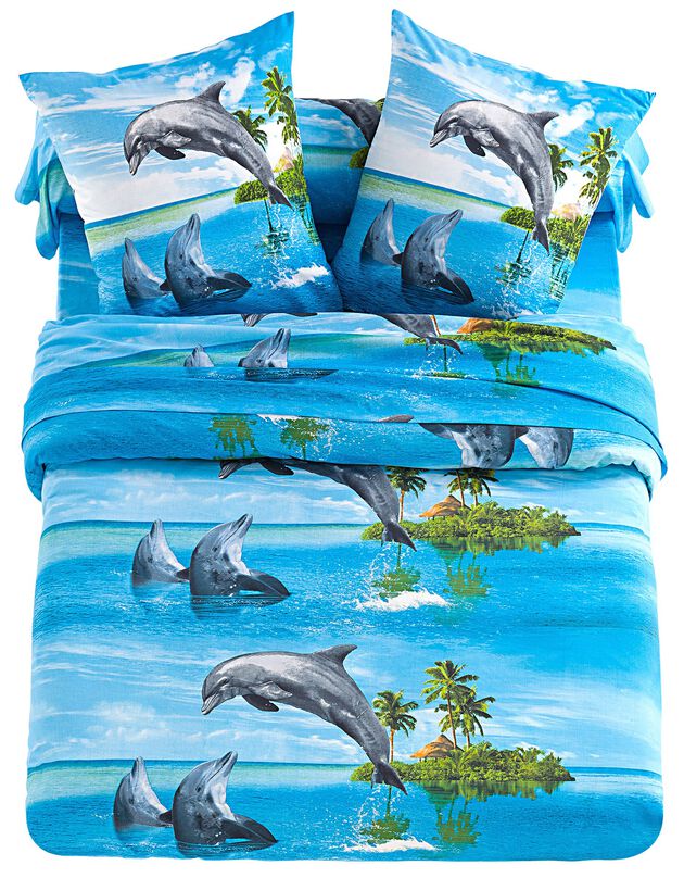 Bedlinnen Flipper in polyester-katoen, blauw, hi-res