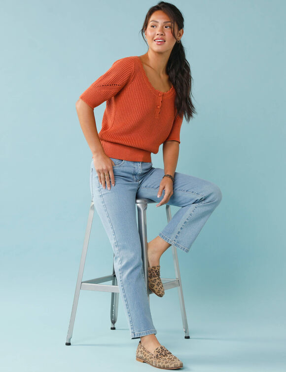 Pull Sp&eacute;cial Petites col rond boutonn&eacute; (paprika)